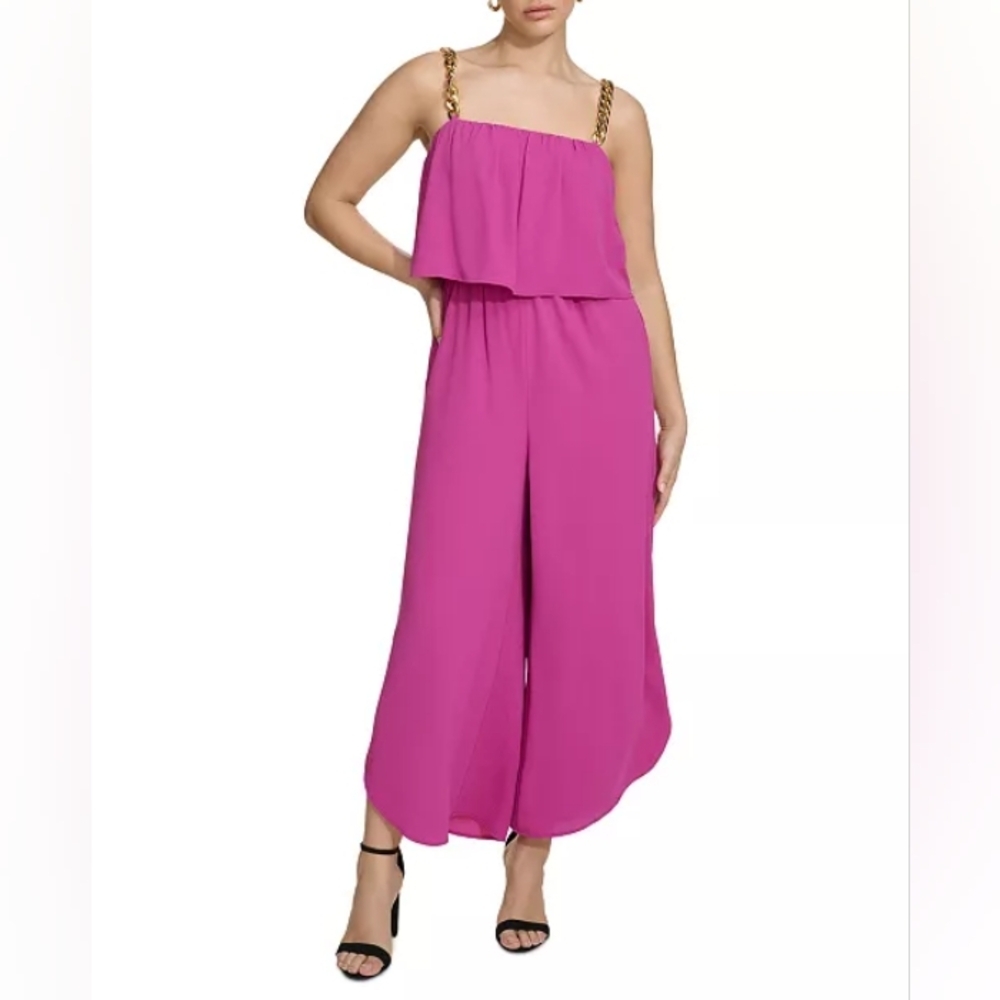 Kensie Vibrant Pink Jumpsuit with Gold Straps